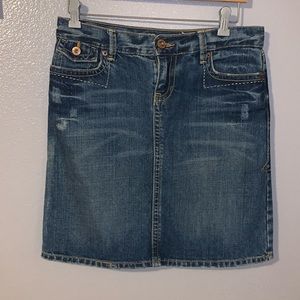Old Navy blue denim embroidered mini pencil jean skirt